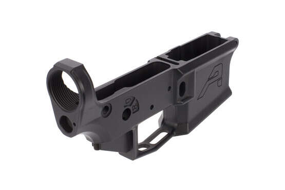 The Aero M4E1 AR15 stripped lower receiver features a threaded receiver tension screw behind the pistol grip